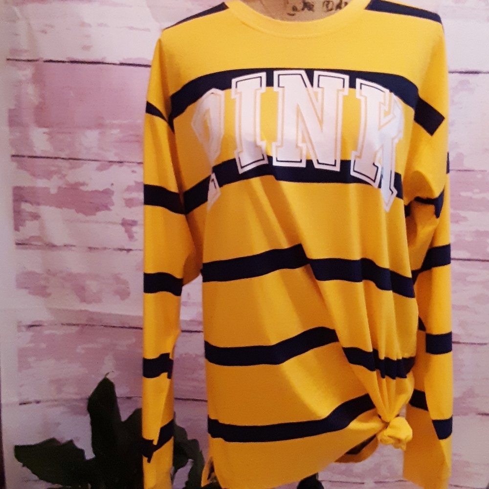 Nwt.VS PINK, Striped Logo Collegiate Longsleeve